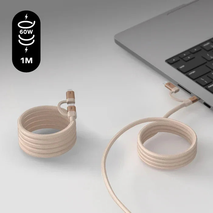 DL58L2 | كابل مغناطيسي من موماكس Mag.link USB-C إلى C وLightning بطول متر واحد | تيتانيوم صحراوي 