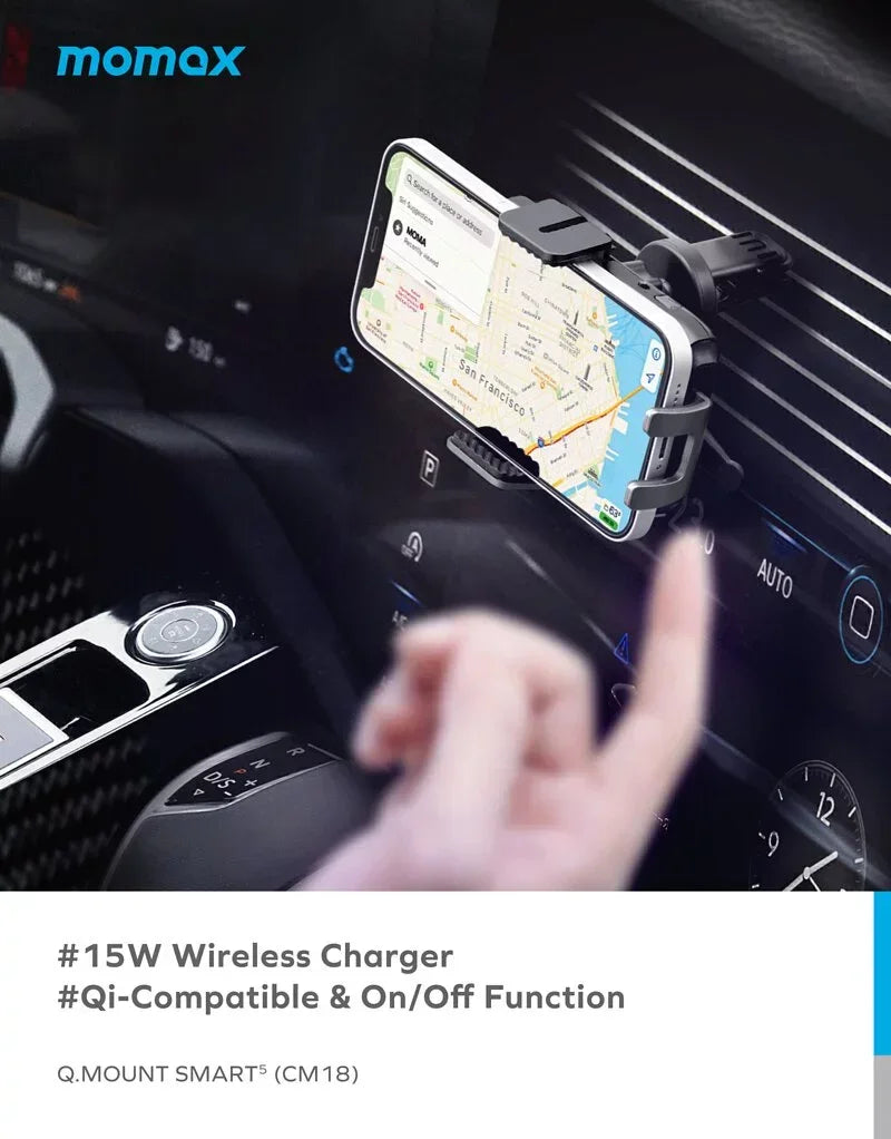 CM18D | MOMAX Q.Mount Smart5 15W Rotatable IR Wireless Charging Car Mount  | Black