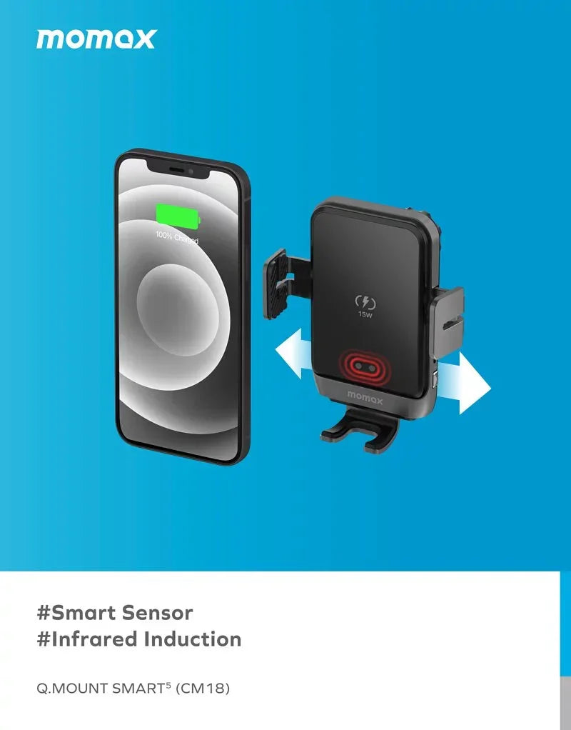 CM18D | MOMAX Q.Mount Smart5 15W Rotatable IR Wireless Charging Car Mount  | Black