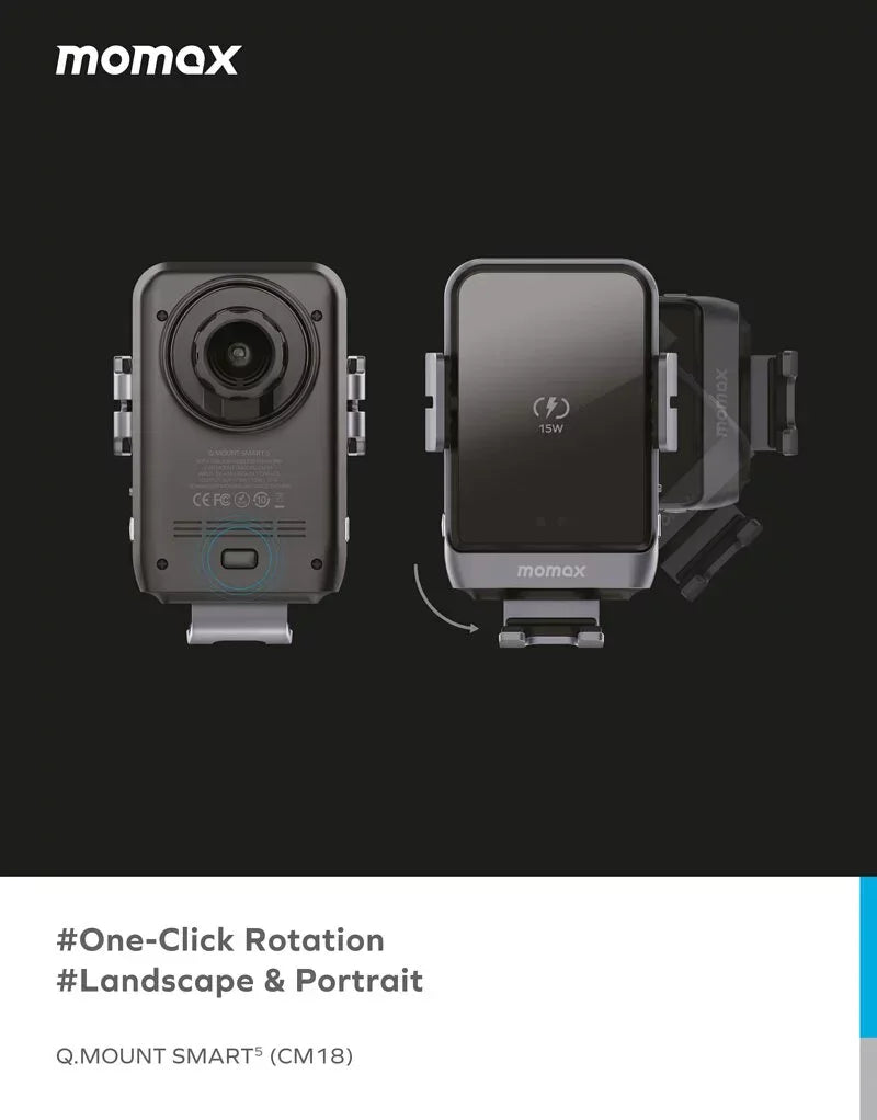 CM18D | MOMAX Q.Mount Smart5 15W Rotatable IR Wireless Charging Car Mount  | Black