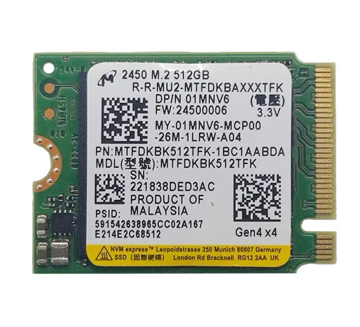 Micron M.2 PCIe NVMe SSD - 512GB / M.2 2230 / PCIe 4.0 / Open - SSD (محرك الحالة الصلبة)