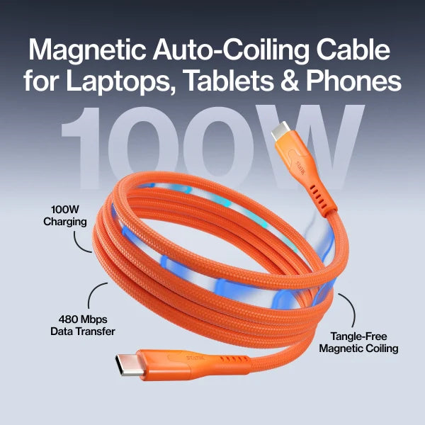 Statik | PUP-0550-3FT-CC-ORG | Statik MagStack Pro Magnetic 100w Cable USB-C to USB-C 90cm | Orange