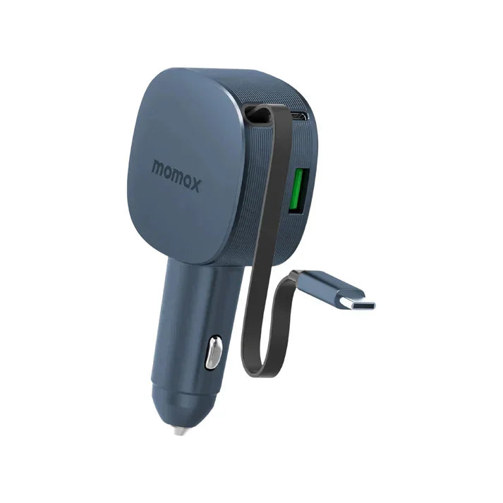 UC19E | Momax 1-MOVE+ 60W 2-Port Car Charger with Built-in Retractable cable | Grey