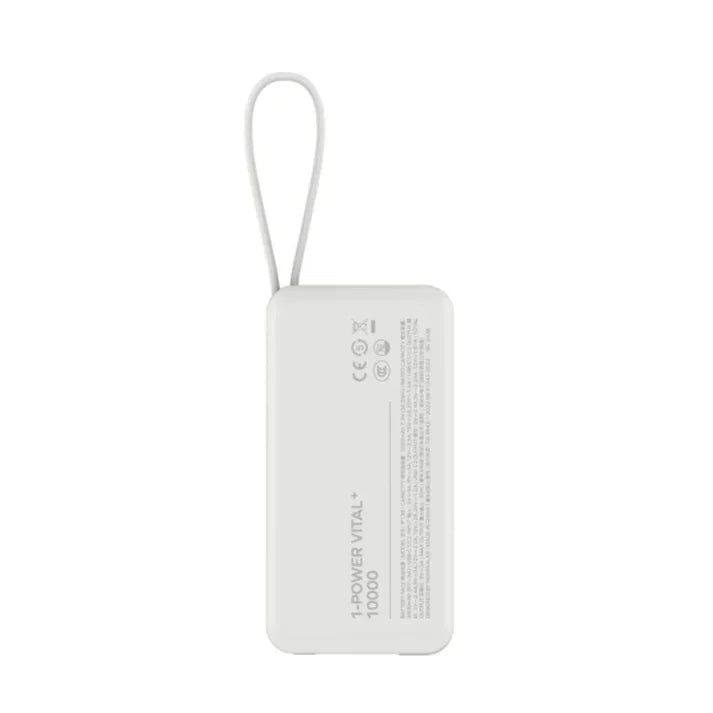IP138W | Momax 1-Power Vital+ 10000mAh Battery Pack with Dual Built-in USB-C Cable | White