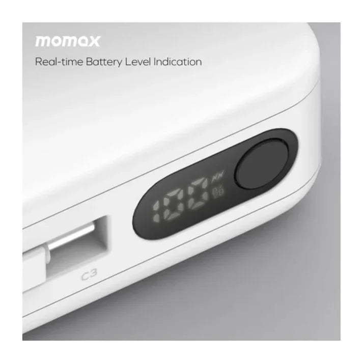 IP138W | Momax 1-Power Vital+ 10000mAh Battery Pack with Dual Built-in USB-C Cable | White
