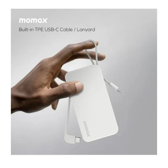 IP138W | Momax 1-Power Vital+ 10000mAh Battery Pack with Dual Built-in USB-C Cable | White