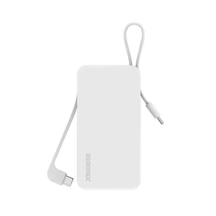 IP138W | Momax 1-Power Vital+ 10000mAh Battery Pack with Dual Built-in USB-C Cable | White