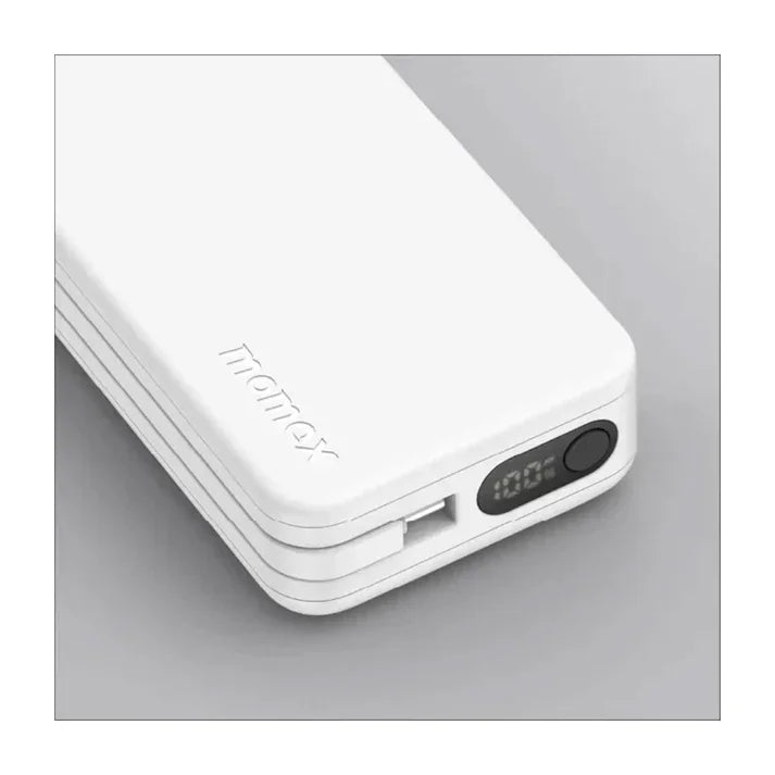 IP138MFIW | Momax 1-Power Vital+ 10000mAh Battery Pack with Built-in USB-C and Lightning Cable | White