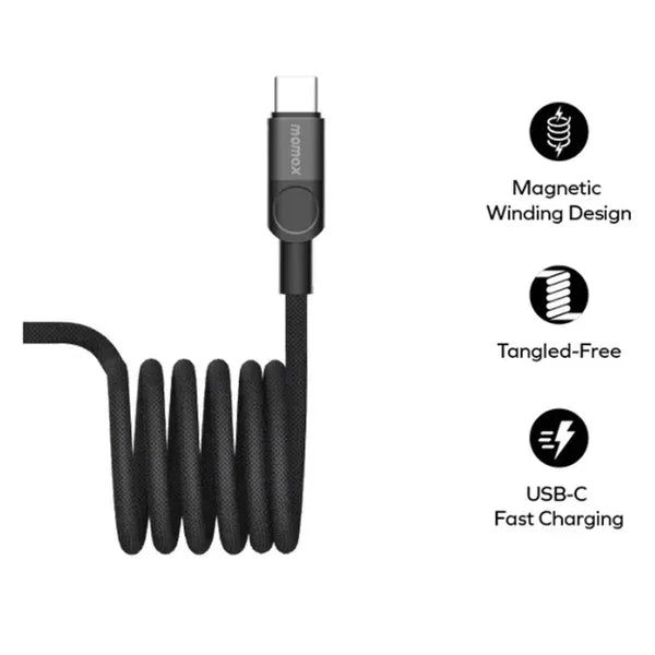 كابل مغناطيسي من موماكس ماج لينك، ٢٤٠ واط، USB-C إلى USB-C، بطول ٢ متر، DC71D | أسود 