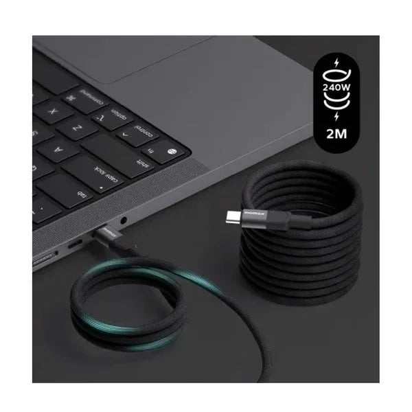 كابل مغناطيسي من موماكس ماج لينك، ٢٤٠ واط، USB-C إلى USB-C، بطول ٢ متر، DC71D | أسود 