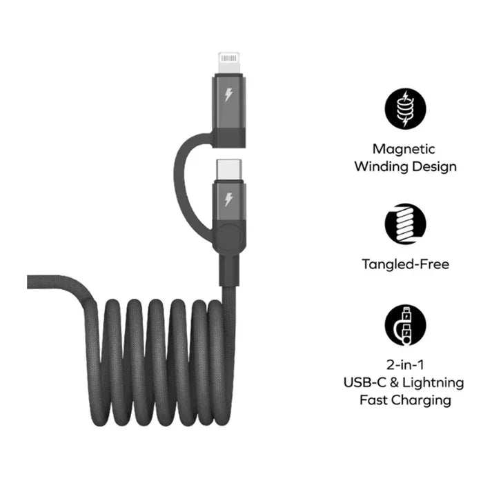 كابل مغناطيسي من موماكس Mag.link USB-C إلى C وLightning بطول 2 متر | أسود | DL60D