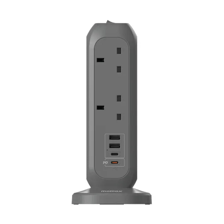 US11UKE | شريط طاقة موماكس ون بلج ١١ منفذًا مع منفذ USB | رمادي