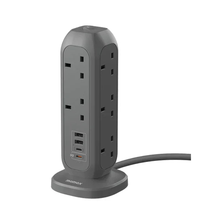 US11UKE | شريط طاقة موماكس ون بلج ١١ منفذًا مع منفذ USB | رمادي