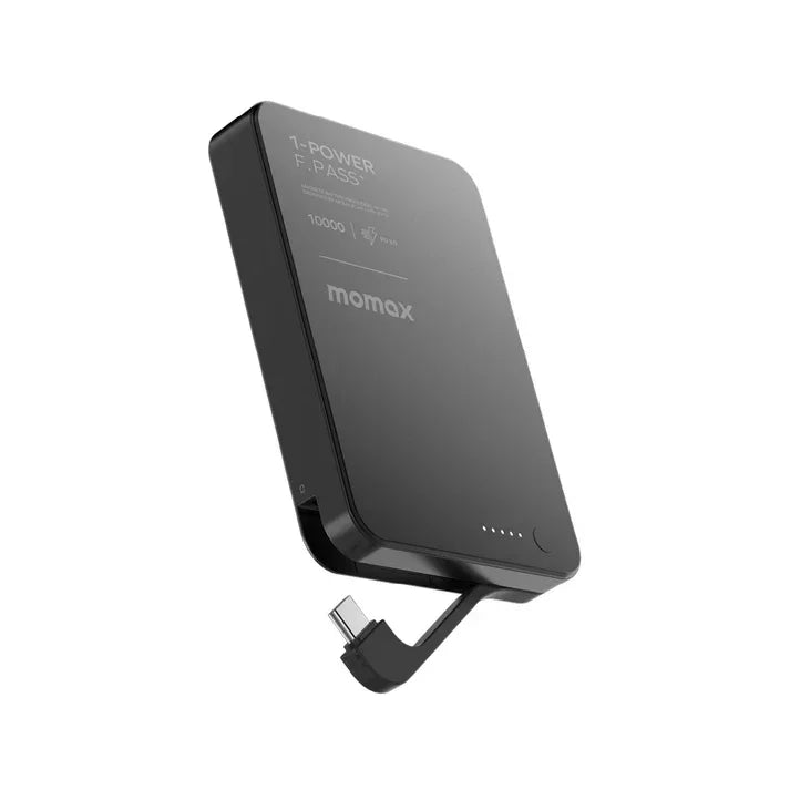 IP158D | بطارية Momax 1-Power F.Pass+ سعة 10000 مللي أمبير/ساعة مع كابل مدمج وملحق مغناطيسي | أسود
