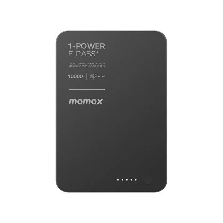 IP158D | Momax 1-Power F.Pass+ 10000mAh Battery Pack with Built-in Cable and Magnetic attachment | Black