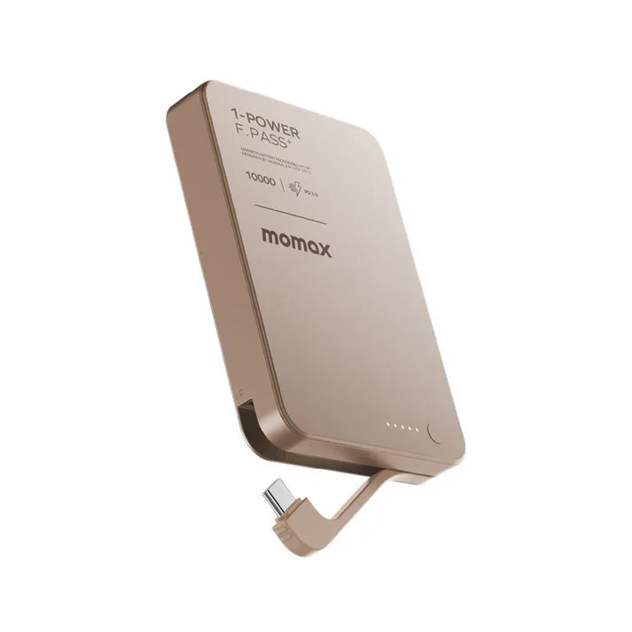 IP158L2 | بطارية Momax 1-Power F.Pass+ سعة 10000 مللي أمبير/ساعة مع كابل مدمج وملحق مغناطيسي | تيتانيوم صحراوي