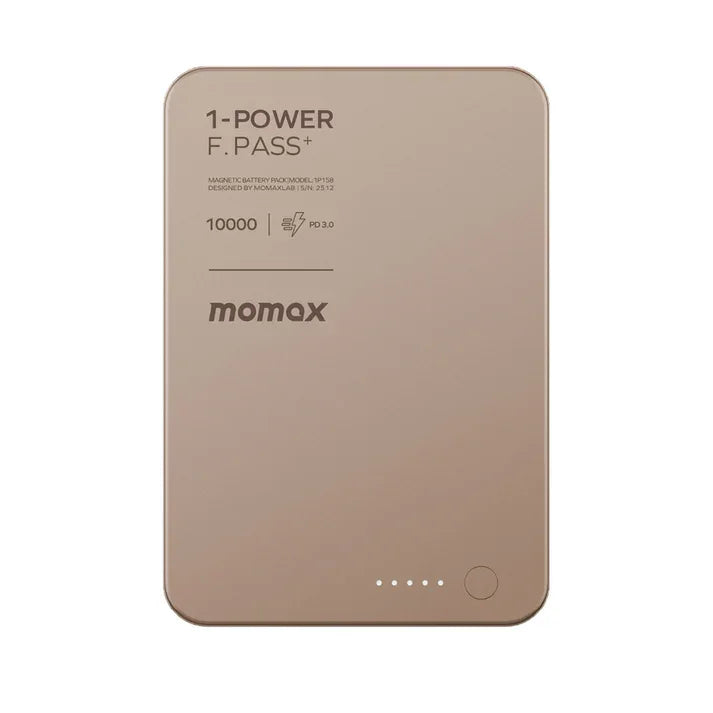 IP158L2 | Momax 1-Power F.Pass+ 10000mAh Battery Pack with Built-in Cable and Magnetic attachment | Desert Titanium