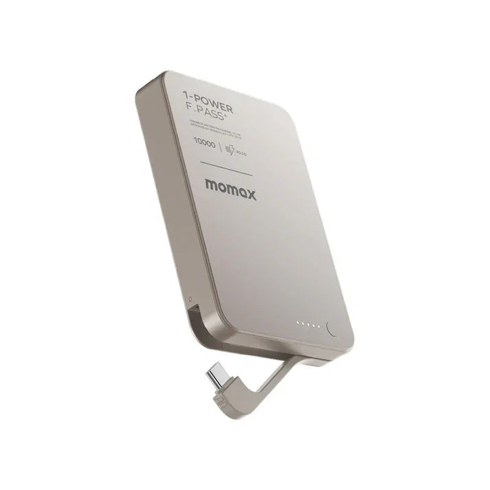 IP158L | بطارية Momax 1-Power F.Pass+ سعة 10000 مللي أمبير/ساعة مع كابل مدمج وملحق مغناطيسي | تيتانيوم