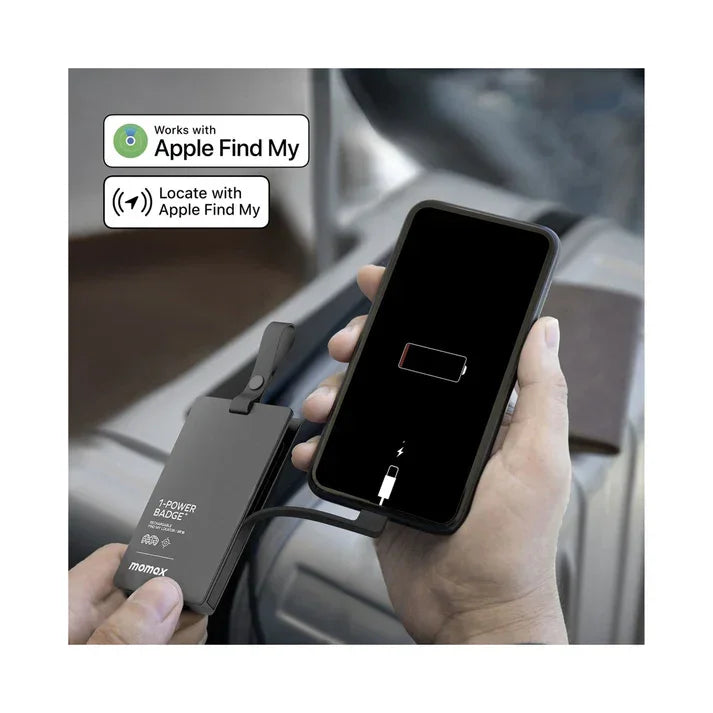 BR16D | Momax 1Power Badge+ Rechargeable Battery With FIND MY Locator | Black