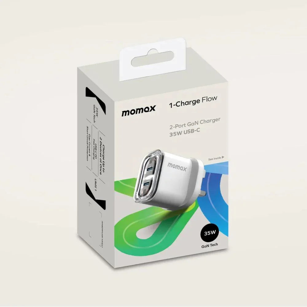 UM51UKW | Momax 1-Charge Flow 35W 2-Port Charger  | UK  | White