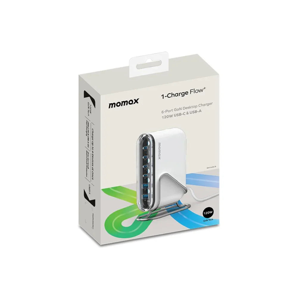 UM55UKW | Momax 1-Charge Flow+ 120W 6-Port Desktop Charger  | UK  | White