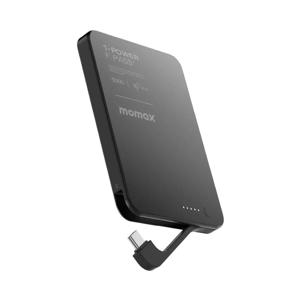 IP157D | Momax 1-Power F.Pass+ 5000mAh Battery Pack with Built-in Cable and Magnetic attachment | Black