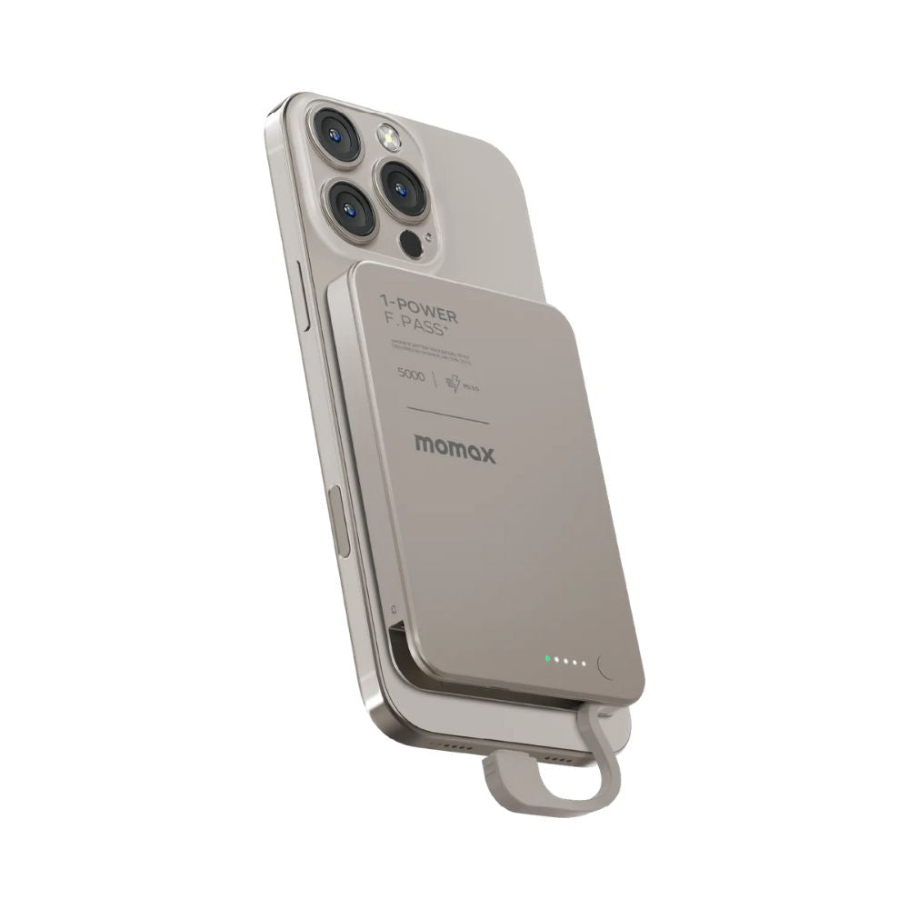 IP157L | Momax 1-Power F.Pass+ 5000mAh Battery Pack with Built-in Cable and Magnetic attachment | Titanium
