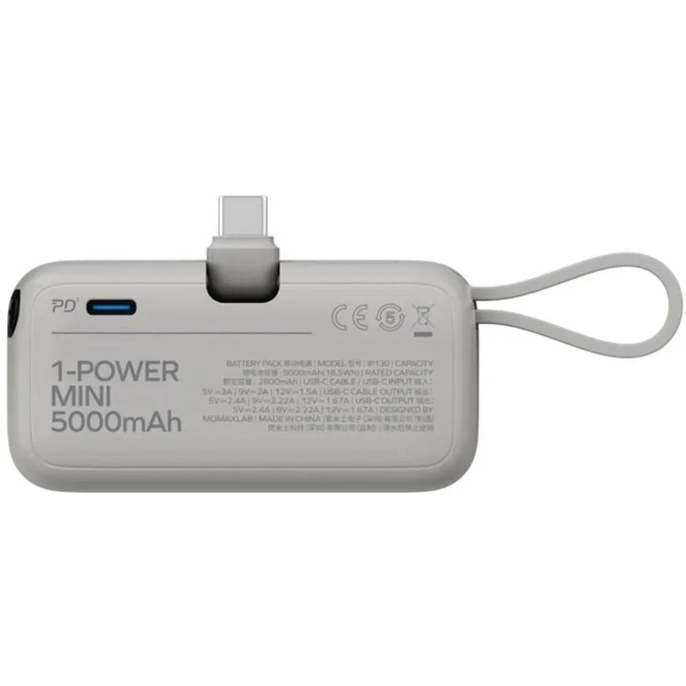 IP130W | Momax 1-Power Mini 5000mAh Bulit-in foldable USB-C Battery pack | White