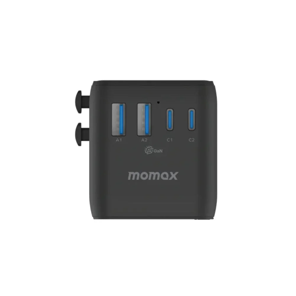 UA23D | Momax 1-World2 100W 4-Port USB-C Dual AC Travel Adaptor | Black
