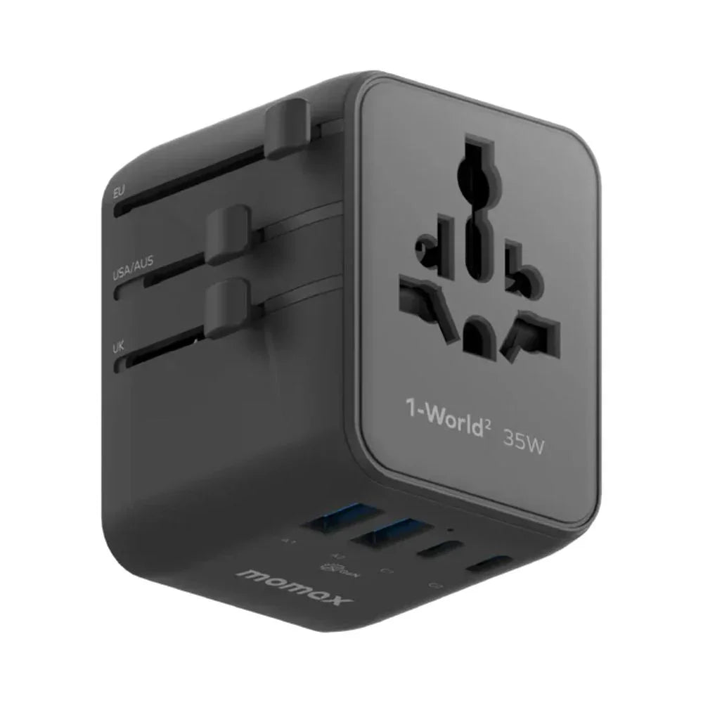 UA27D | Momax 1-World2 35W 5-Port Dual AC Travel Adaptor | Black