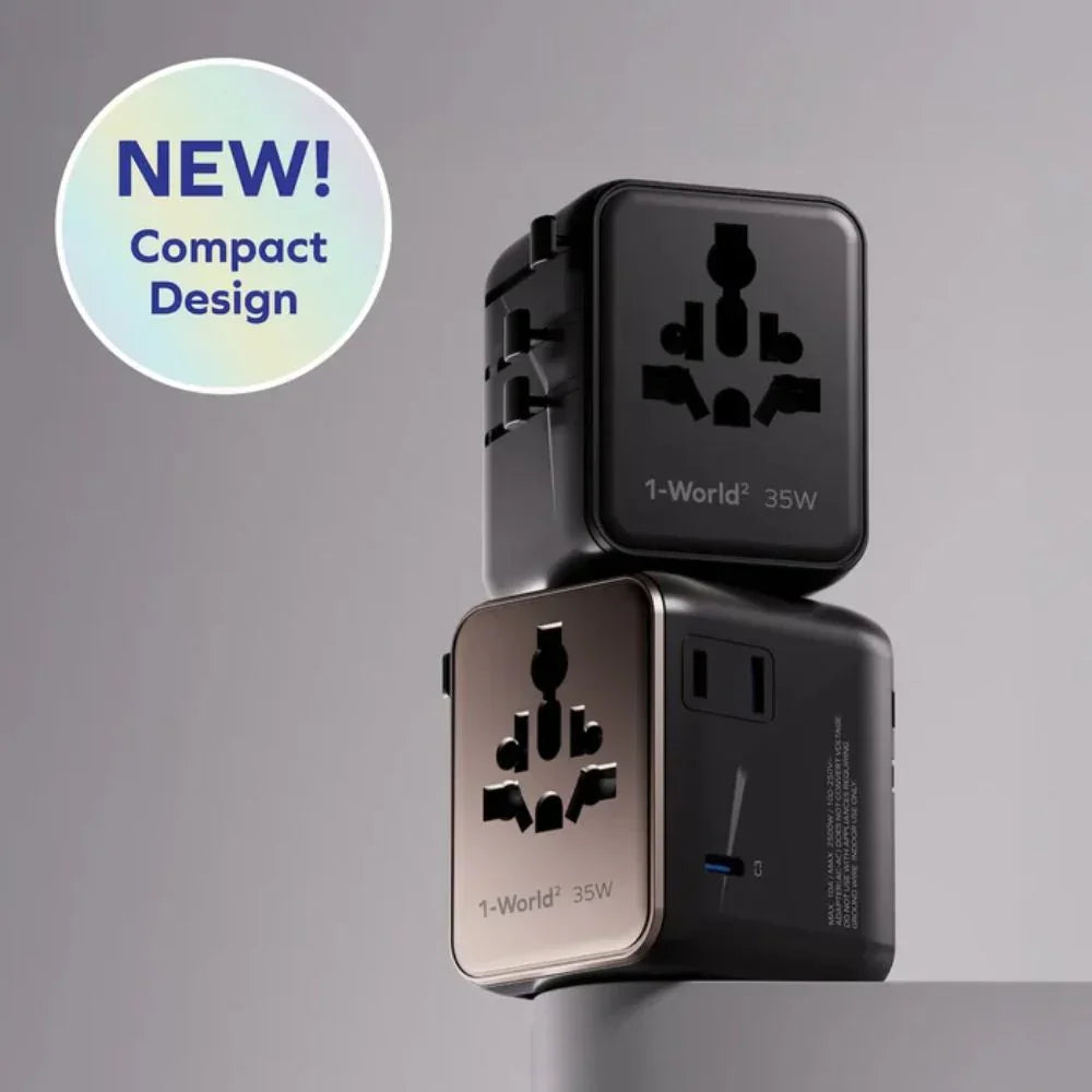 UA27D | Momax 1-World2 35W 5-Port Dual AC Travel Adaptor | Black