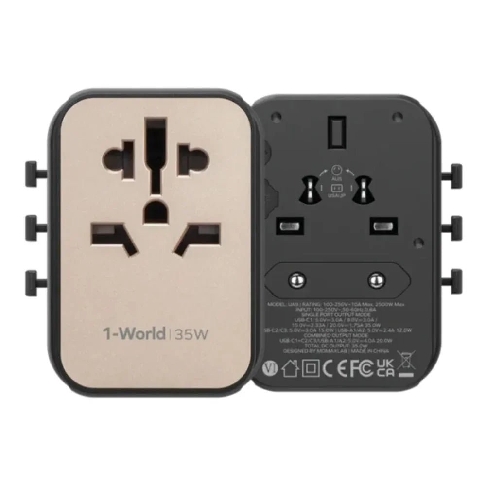UA22L2 | Momax 1-World2 70W 5-Port USB-C AC Travel Adaptor | Desert Titanium