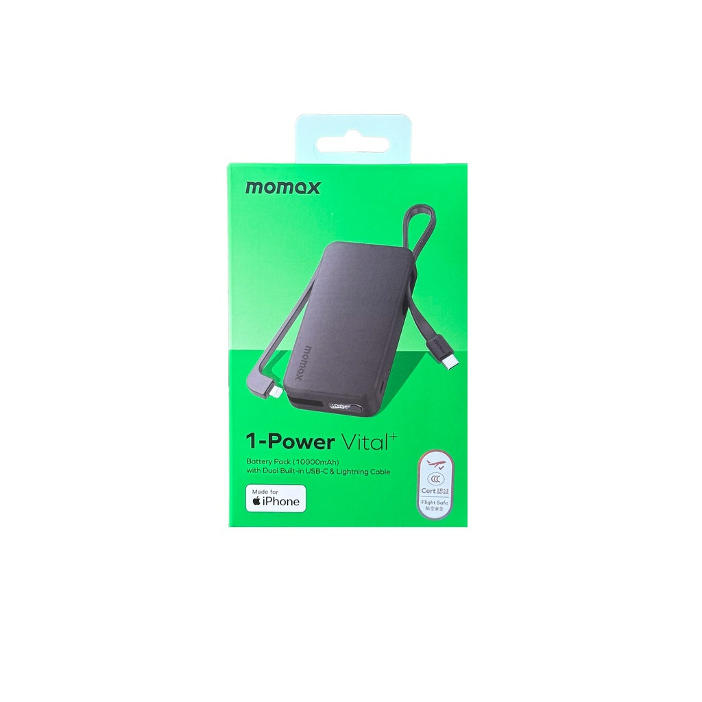 Momax BUNDLE SET Hand Pouch + Power Bank 10000 mAh with dual built-in cable 1 type-C + 1 Lightning + MOMAX Pintag - GulfStore.com