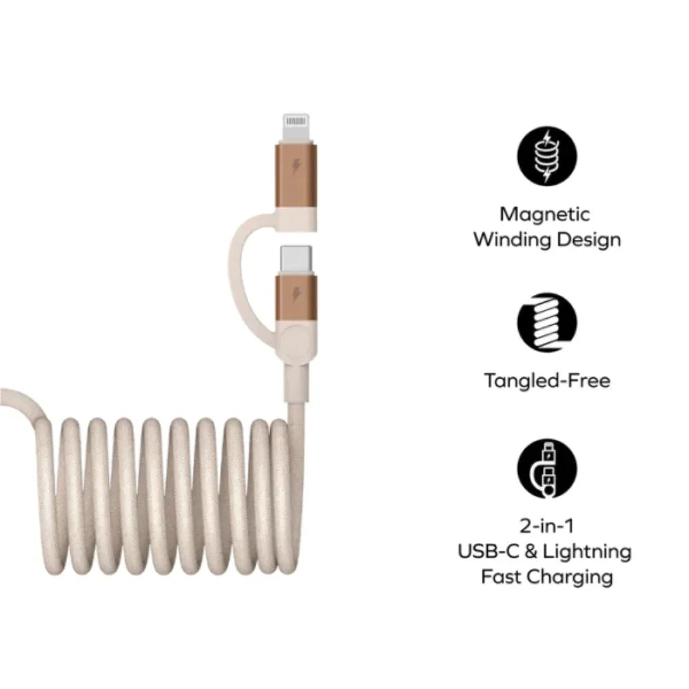DL60L2 | كابل مغناطيسي من موماكس Mag.link USB-C إلى C وLightning بطول مترين | تيتانيوم صحراوي