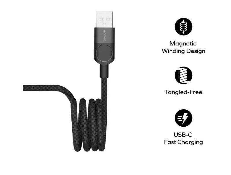 DA57D | Momax Mag.Link 66W USB-A to USB-C Magnetic Cable 1m | Black