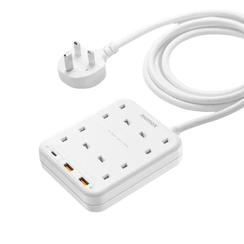 US3UKW | موزع طاقة موماكس ون بلج بأربعة منافذ مع منفذ USB | PD 20 واط 2 أمبير 1 أمبير