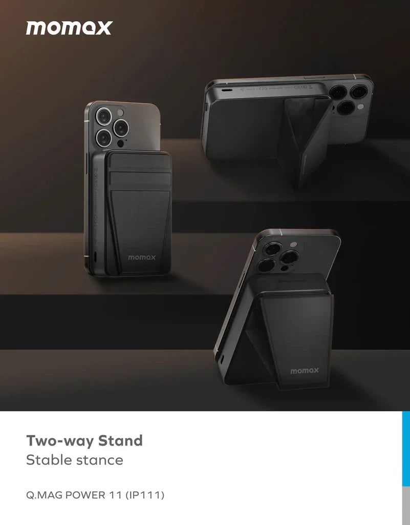 IP111E | MOMAX Q.Mag Power 11 10000 mAh Magnetic Wireless Battery Pack with Stand |Dark Grey