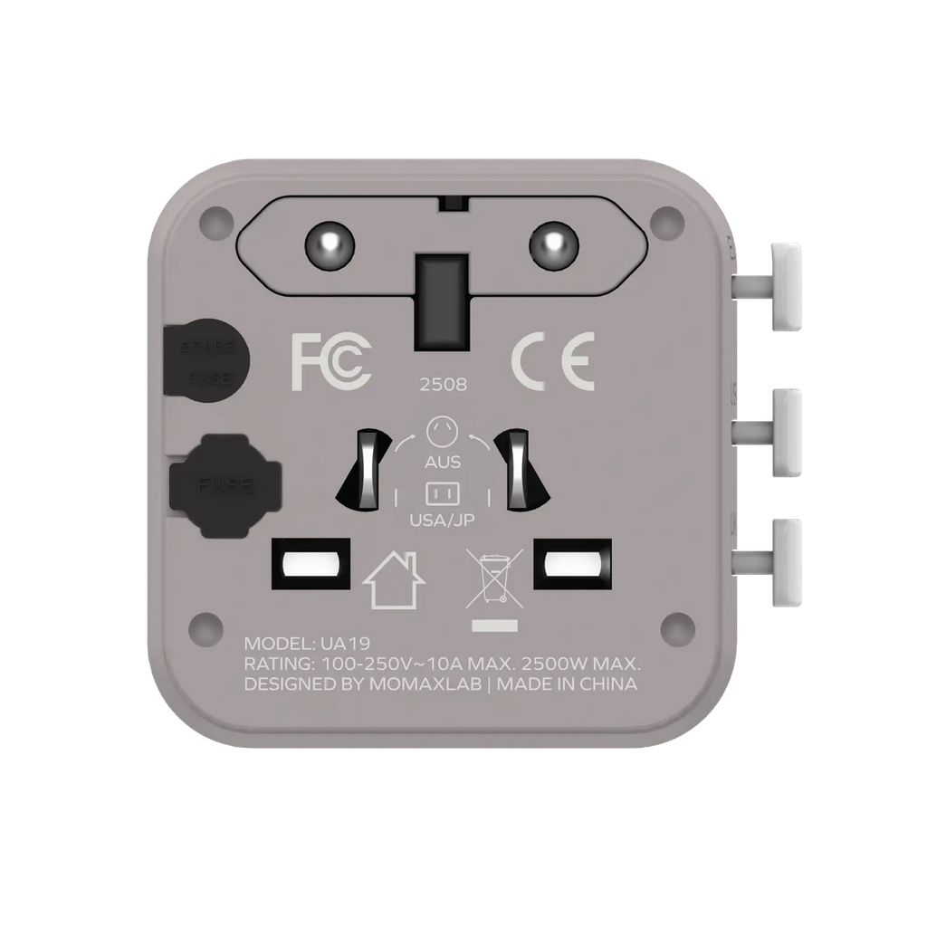 UA19E| Momax  1-World Travel Adaptor  | Gray - GulfStore.com
