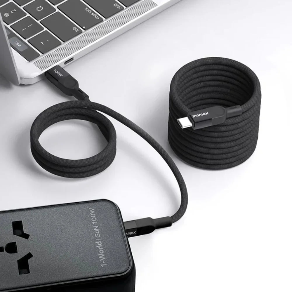كابل مغناطيسي من موماكس ماج لينك USB-C إلى USB-C بقوة ١٠٠ واط، بطول ٢ متر، أسود DC62D