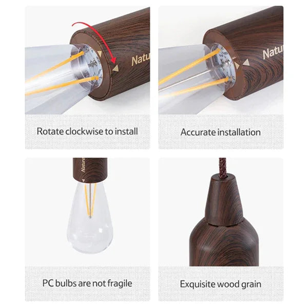 مصباح LED خارجي من Naturehike مصنوع من الخشب الخفيف على شكل فقاعة من نوع USB