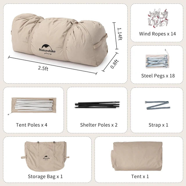 [6927595767252] Naturehike Extend 4.8 Cotton Eaves Tower Tent Quicksand - Gold