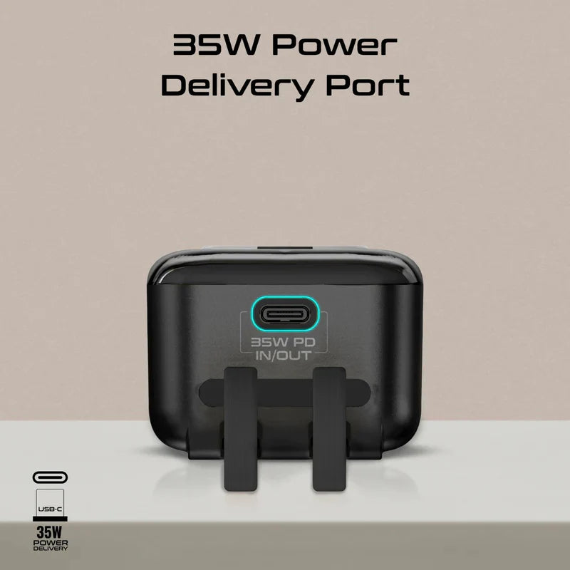 بنك طاقة بروميت مافريكس مزود بكابل USB-C وكابل لايتنينج مدمجين - 35 واط / 10000 مللي أمبير / أسود فانتوم