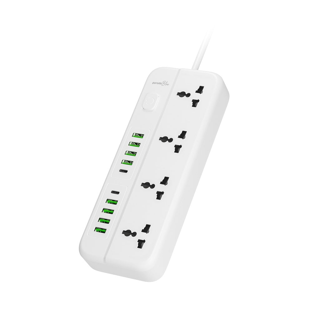 Porodo Blue 4 Universal Sockets Power Strip 3m White