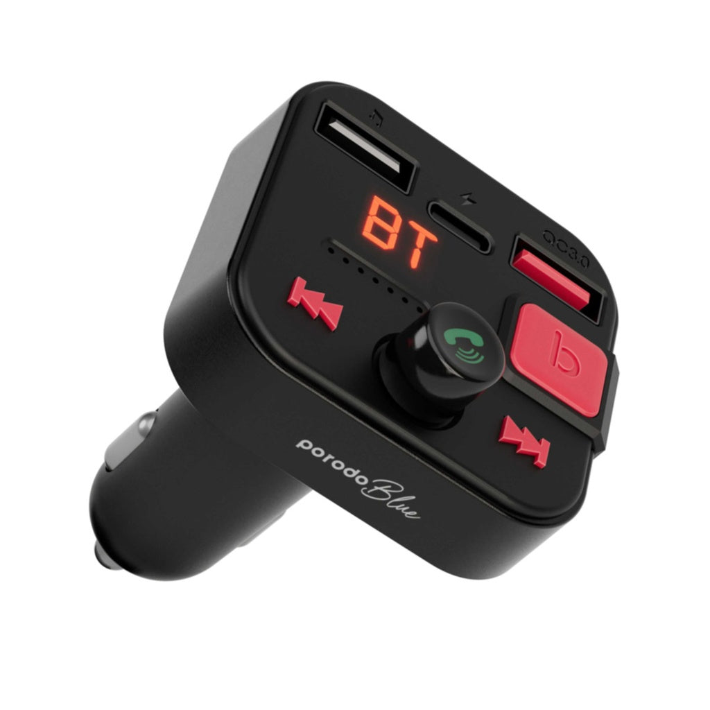 PB-FM2CWT-BK , Porodo Blue Wireless FM Transmitter with Dual QC3.0 & Type-C Port - Black