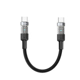 PD-60WCCTH-BK | كابل بورودو مضفر شفاف USB-C إلى USB-C للشحن السريع ونقل البيانات، طوله 35 سم/1.1 قدم | أسود