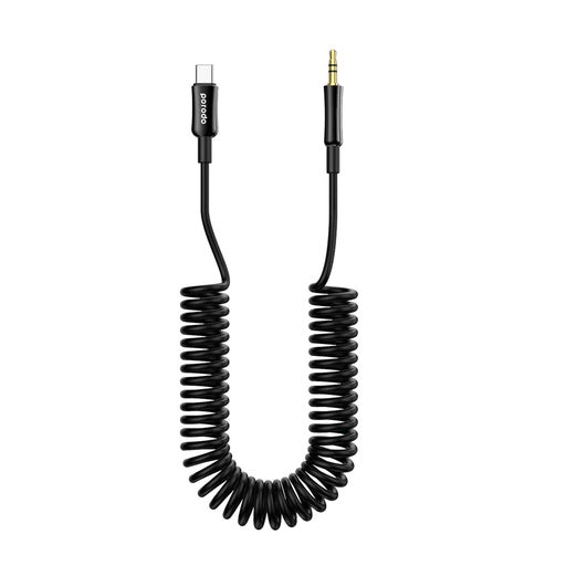 Porodo 3.5MM Type-C AUX Coiled Audio Cable Convenient Tangle-Free Design 1.2m - PD-CAXCC-BK