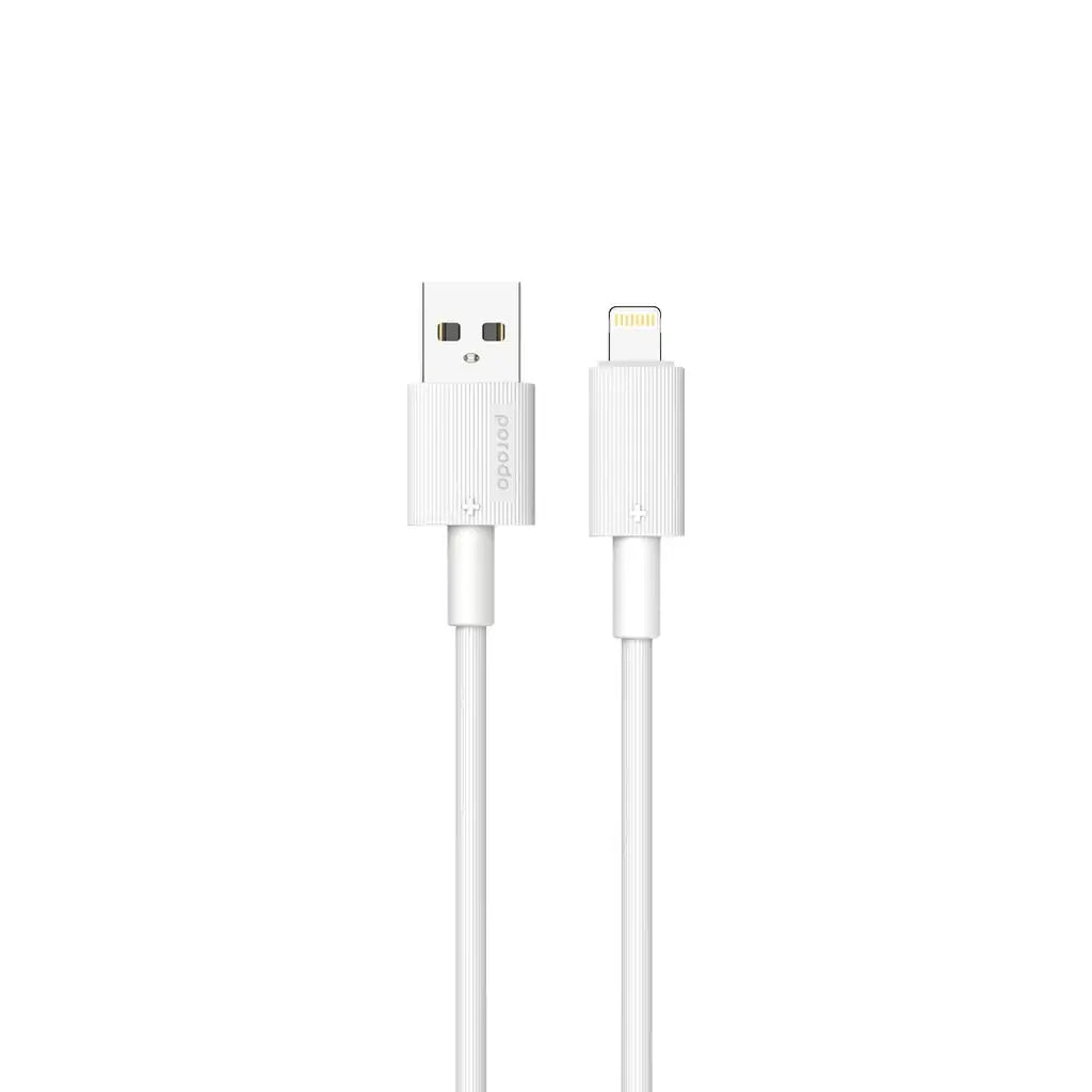 PD-CBL0002-WH , Porodo USB-A to Lightning Durable Charging Cable - White - GulfStore.com