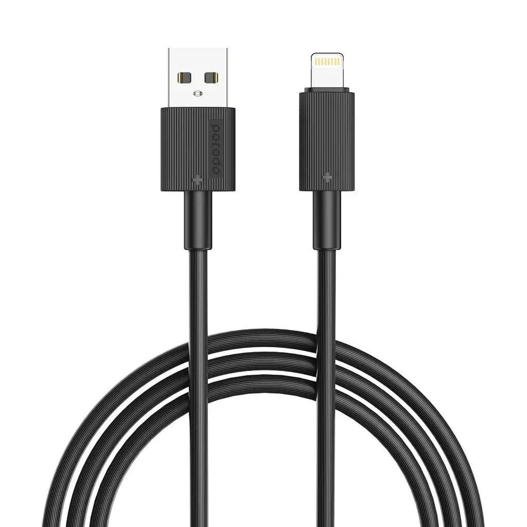 PD-CBL0002-BK , Porodo USB-A to Lightning Durable Charging Cable - Black - GulfStore.com
