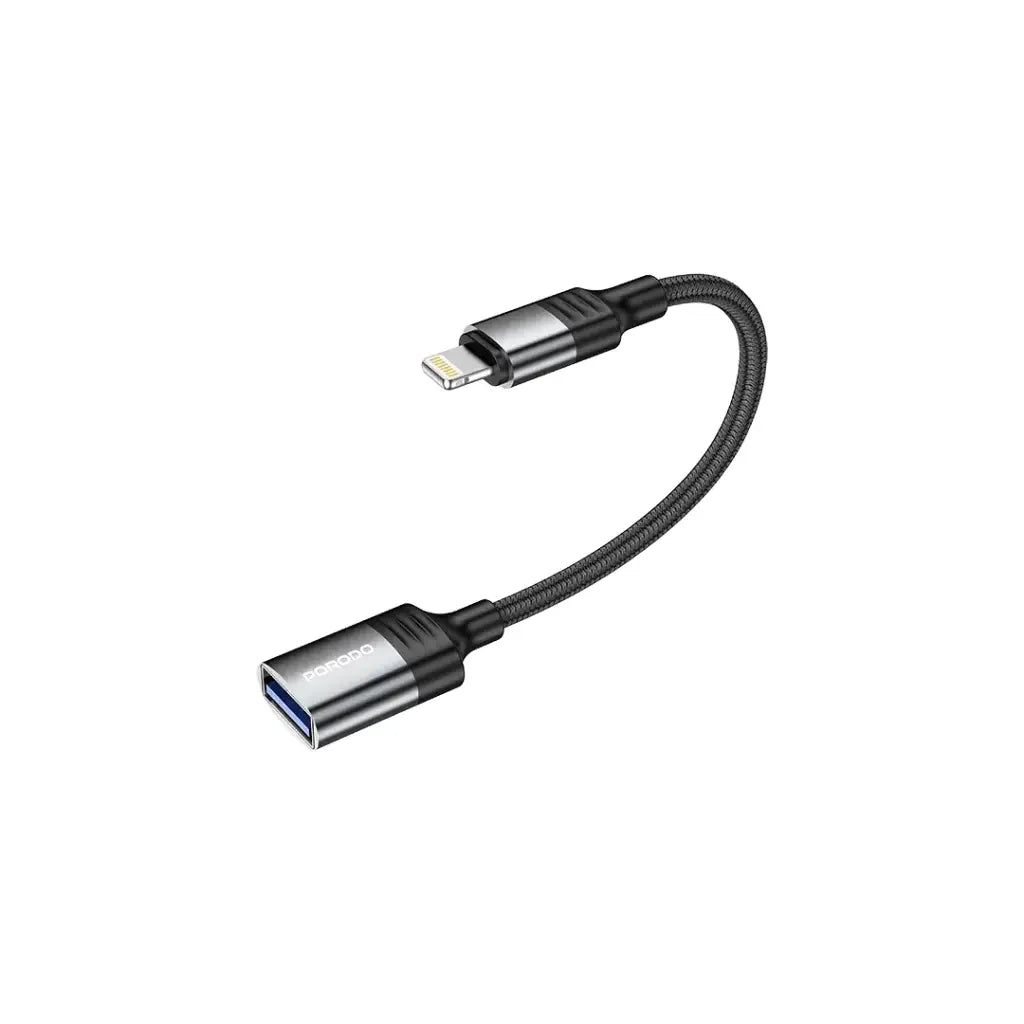 PD-CBL0021-BK , Porodo CB021 USB 2.0 Lightning OTG Wire - Black