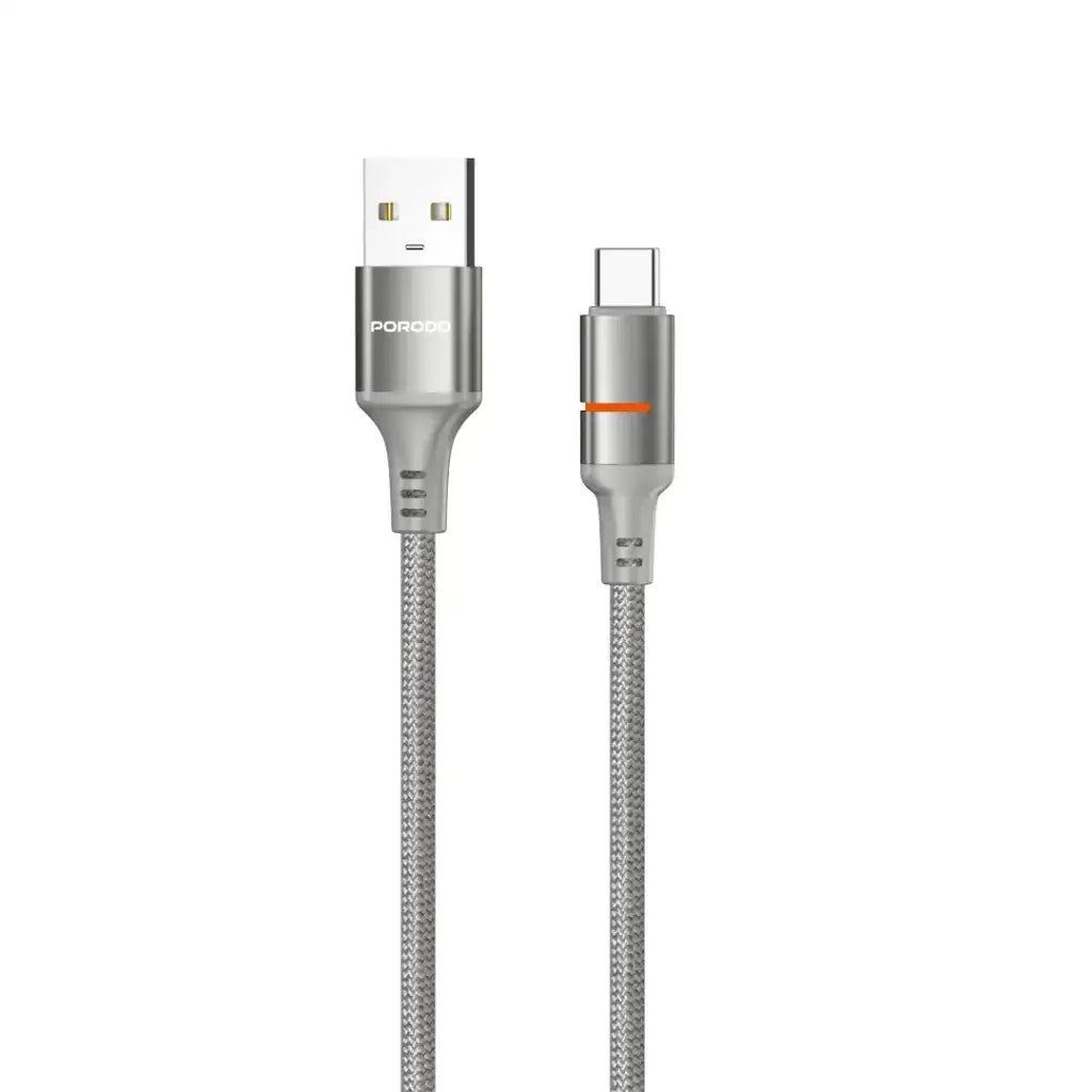 PD-CBL0027-GY-C Porodo Usb-A To Usb-C Led Light Cable 1.2M-Grey - GulfStore.com